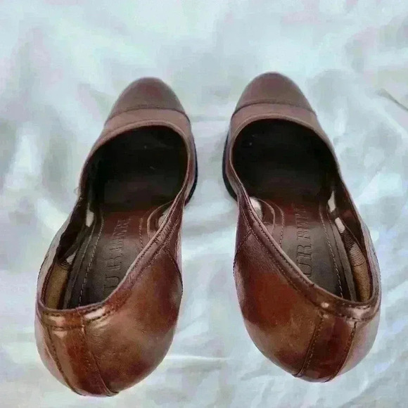 Burberry Brown Leather Pumps Serrated Platform Edge Vintage Designer Heels - Picture 7 of 9